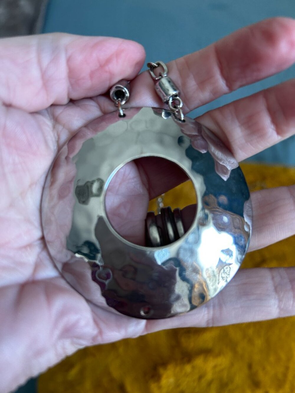 Chico's Hammered Silver Disc Pendant Statement Necklace